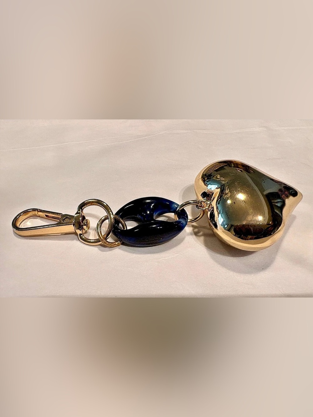 Coach Resin Heart Bag Charm/Keychain Gold & Blue